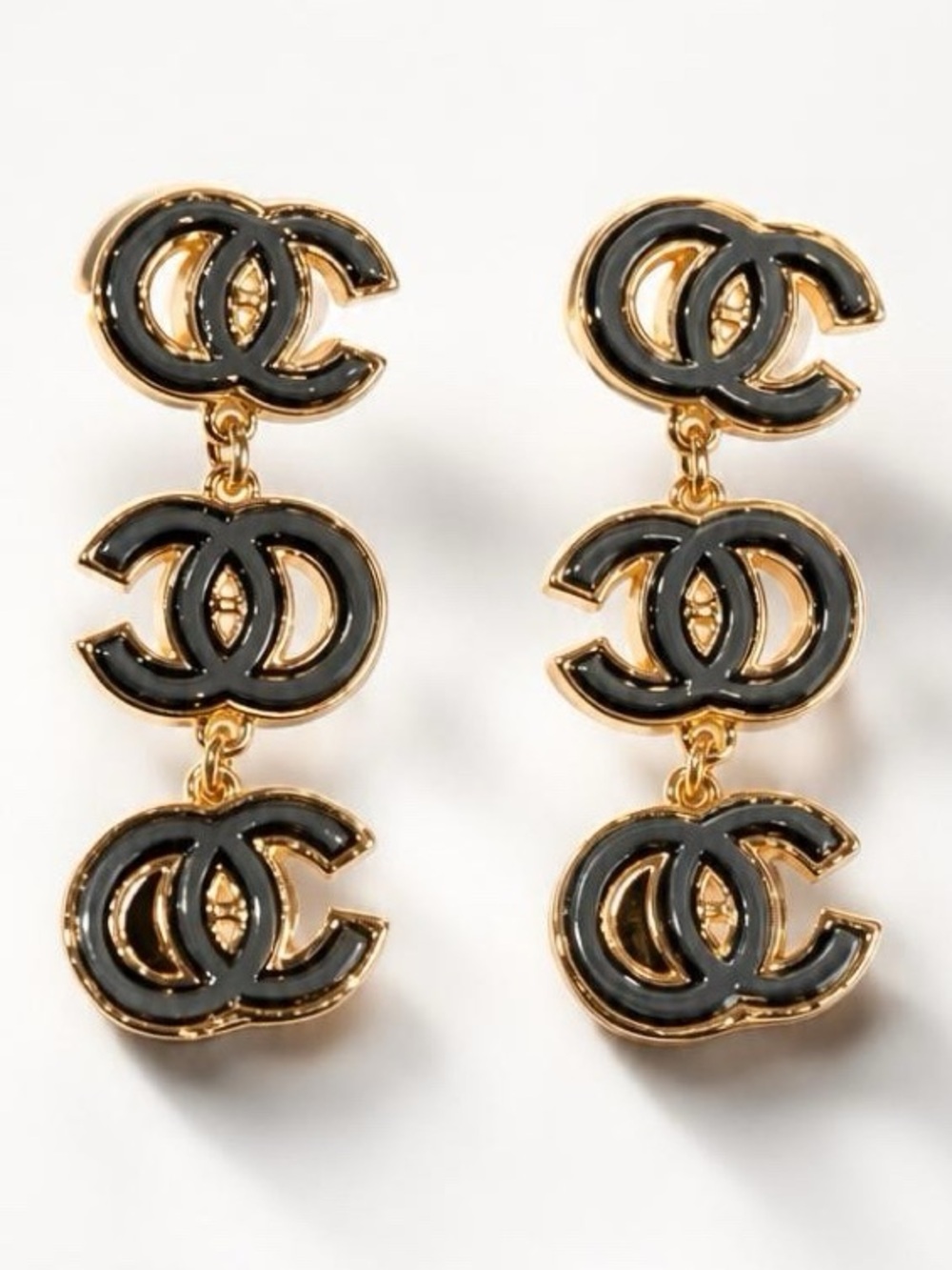 Gold and Black Designer Logo Earrings